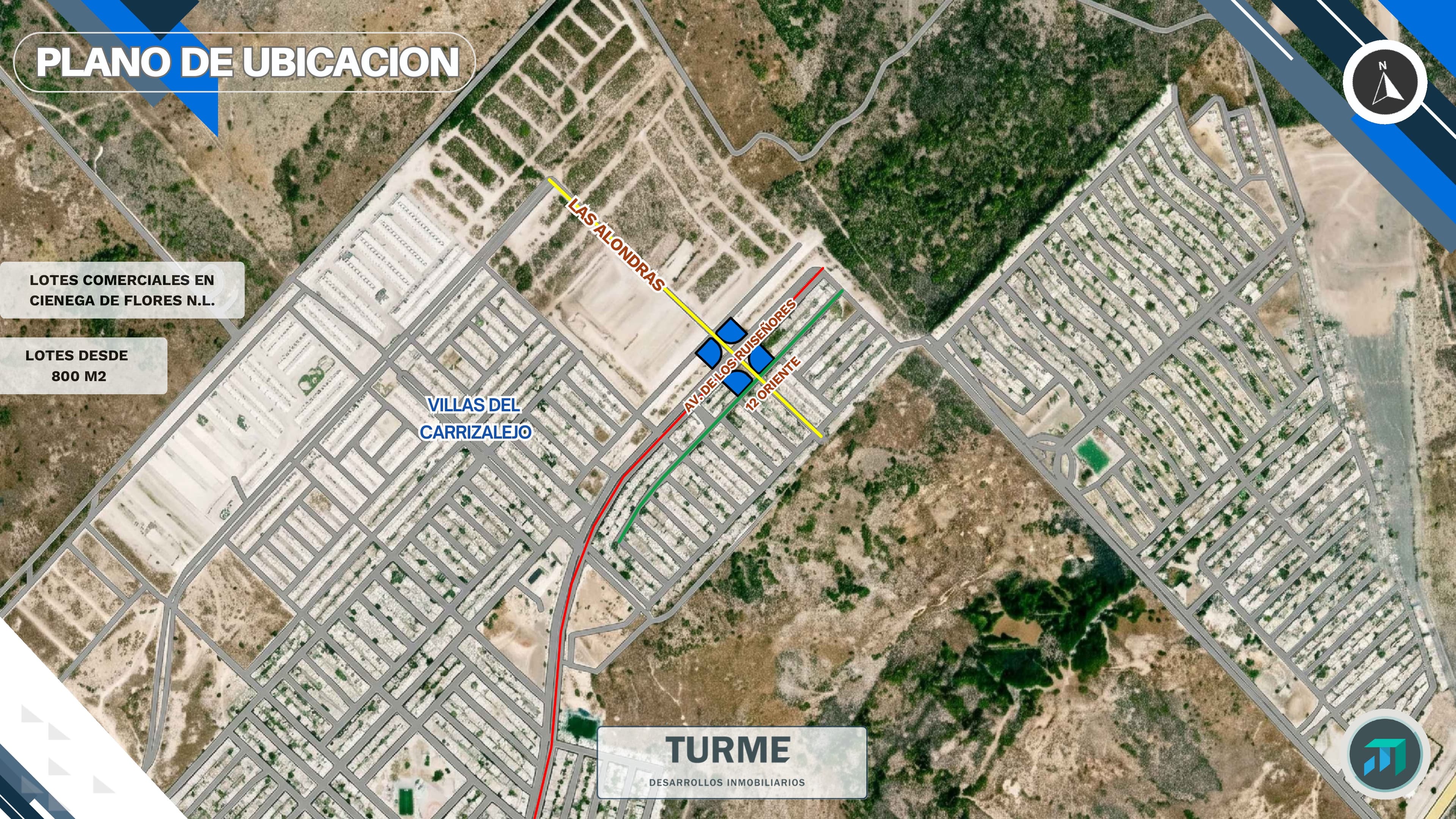 Plano general de ubicación de los lotes comerciales de Villas del Carrizalejo en Ciénega de Flores